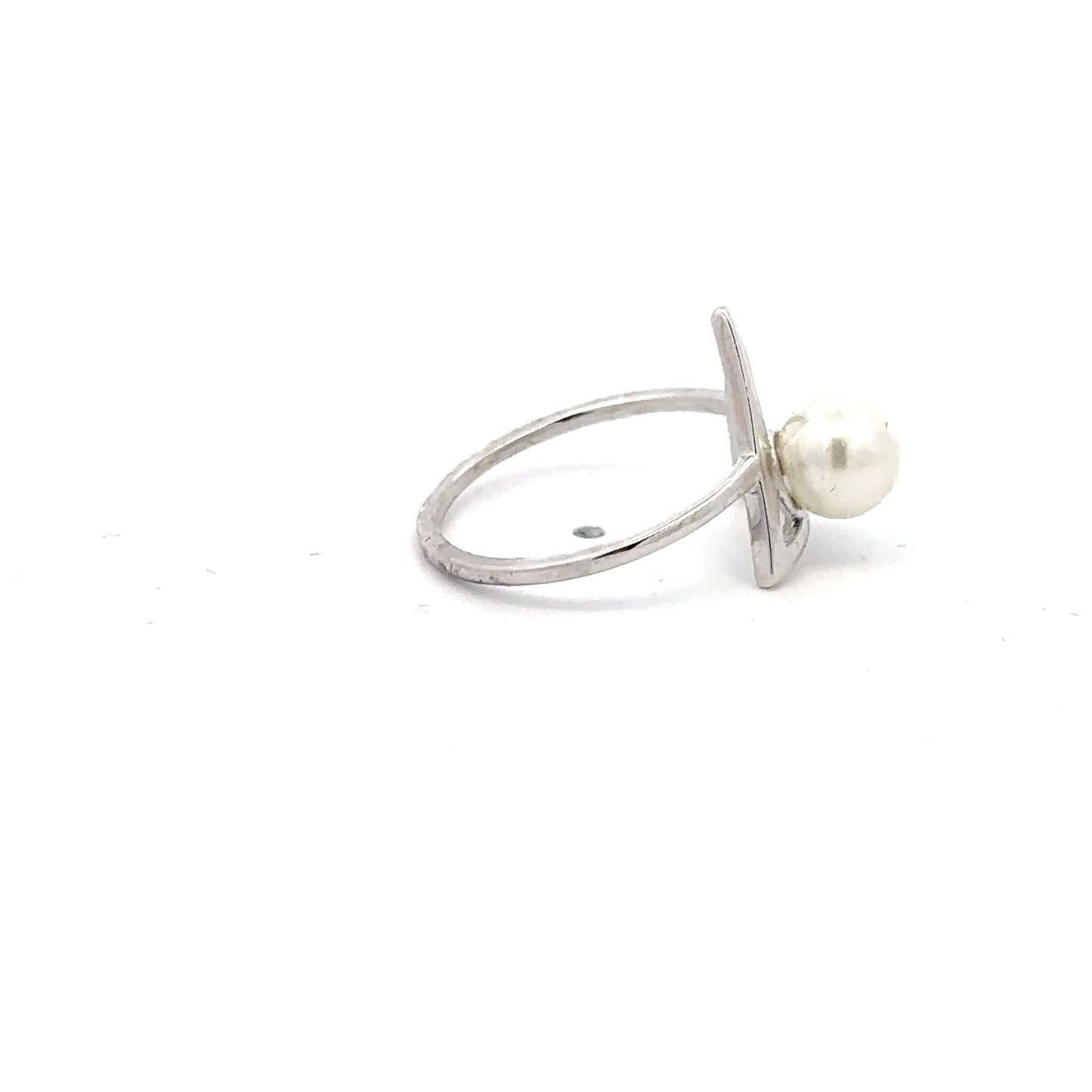 925 Sterling Silver Ring Synthetic Pearl Size 5 - Rafant