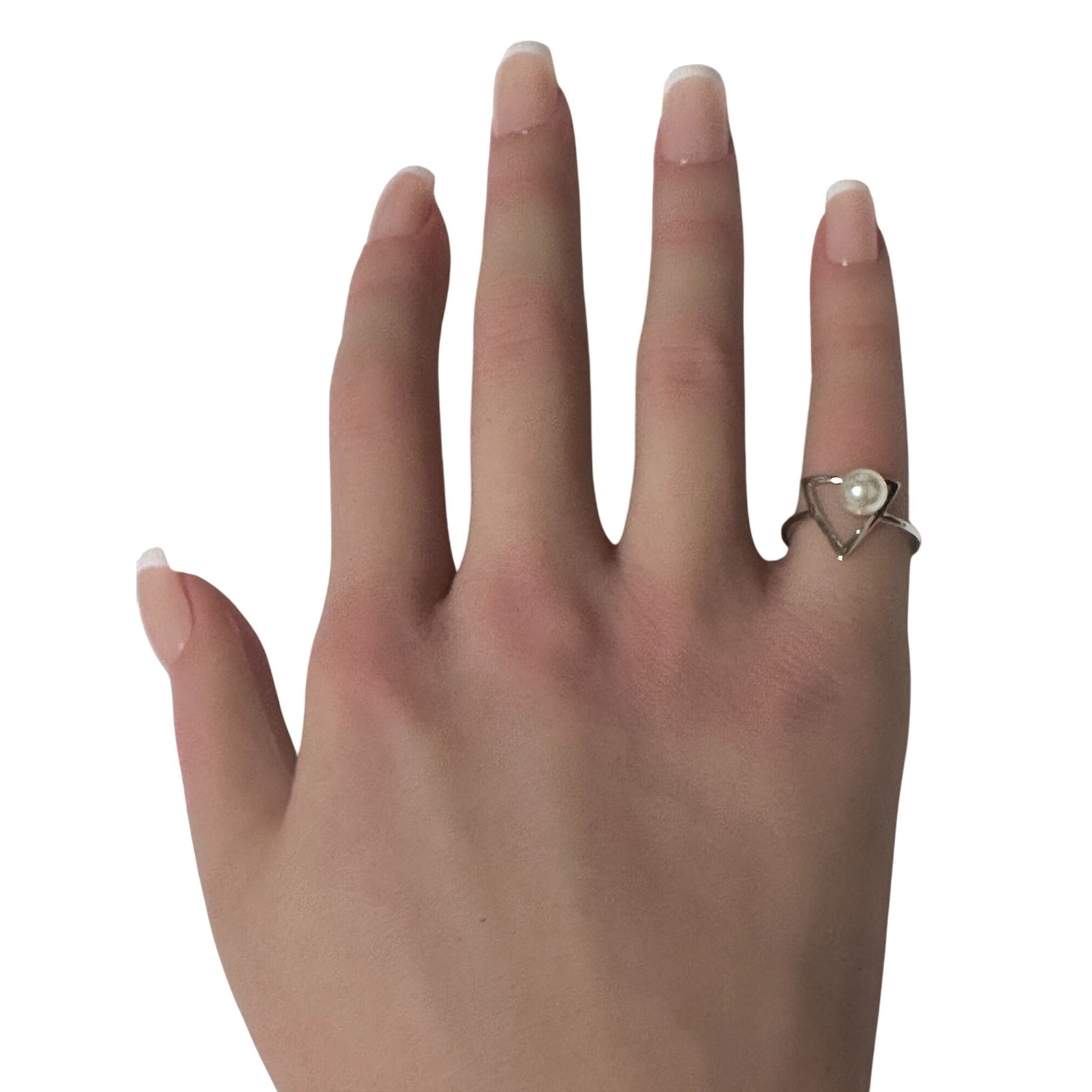 925 Sterling Silver Ring Synthetic Pearl Size 5 - Rafant