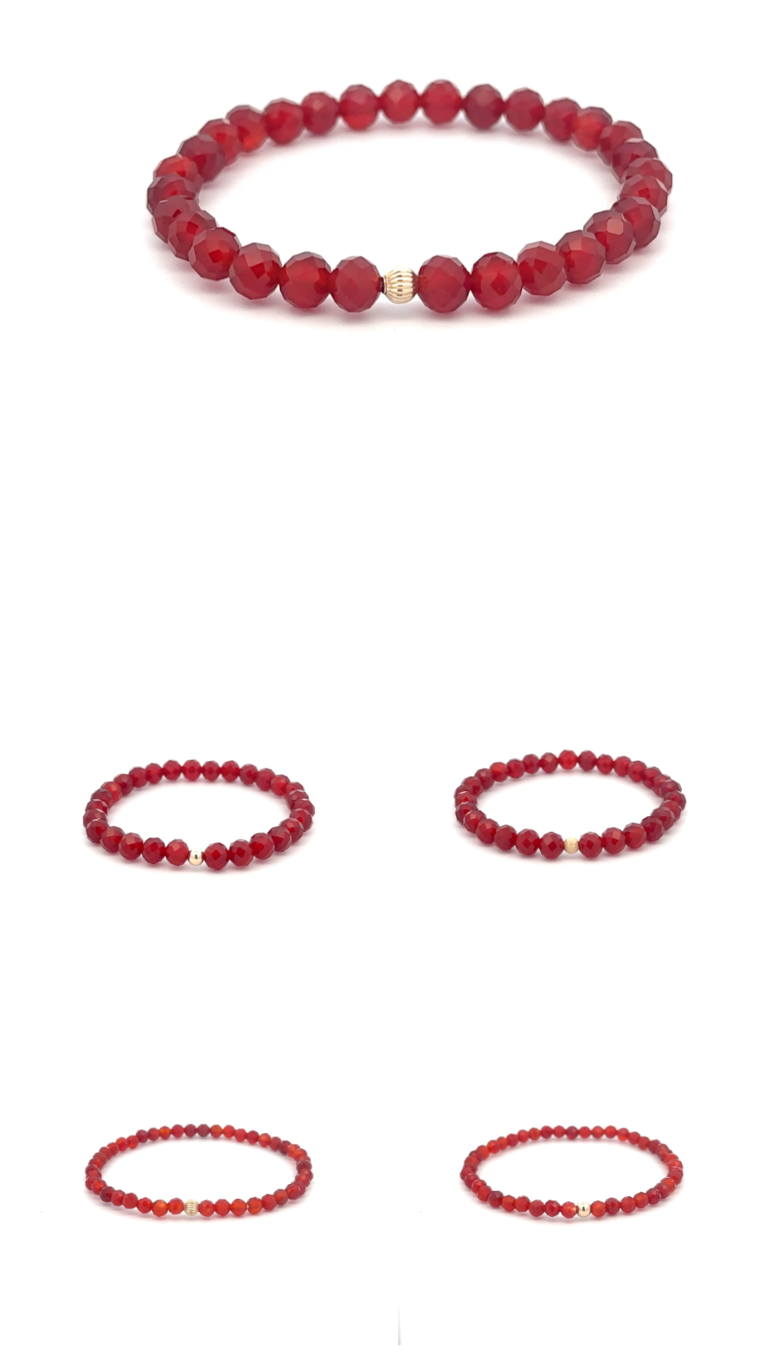 Natural Gemstones Carnelian Microfaceted 4mm Stretch Bracelet with 14K Bead Choose Polished, Stardust, Corrugated - Rafant
