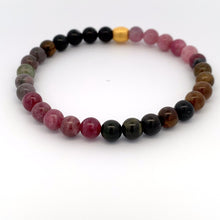 Load image into Gallery viewer, 24K Gold Money Bag Lucky Charm Bracelet Gemstones Natural Watermelon Tourmaline 6mm Size 7in - Rafant
