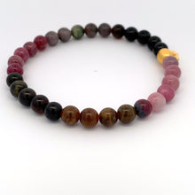 Load image into Gallery viewer, 24K Gold Money Bag Lucky Charm Bracelet Gemstones Natural Watermelon Tourmaline 6mm Size 7in - Rafant
