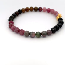 Load image into Gallery viewer, 24K Gold Money Bag Lucky Charm Bracelet Gemstones Natural Watermelon Tourmaline 6mm Size 7in - Rafant
