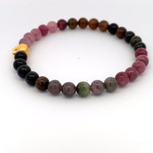 Load image into Gallery viewer, 24K Gold Money Bag Lucky Charm Bracelet Gemstones Natural Watermelon Tourmaline 6mm Size 7in - Rafant
