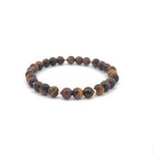 Load image into Gallery viewer, Tiger&#39;s Eye Gemstone Beaded Stretch Bracelet with 14K Gold Accent Beads Handmade Natural Stone Jewelry Size 6.5 inches - Rafant
