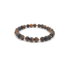 Load image into Gallery viewer, Tiger&#39;s Eye Gemstone Beaded Stretch Bracelet with 14K Gold Accent Beads Handmade Natural Stone Jewelry Size 6.5 inches - Rafant
