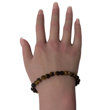 Load image into Gallery viewer, Tiger&#39;s Eye Gemstone Beaded Stretch Bracelet with 14K Gold Accent Beads Handmade Natural Stone Jewelry Size 6.5 inches - Rafant
