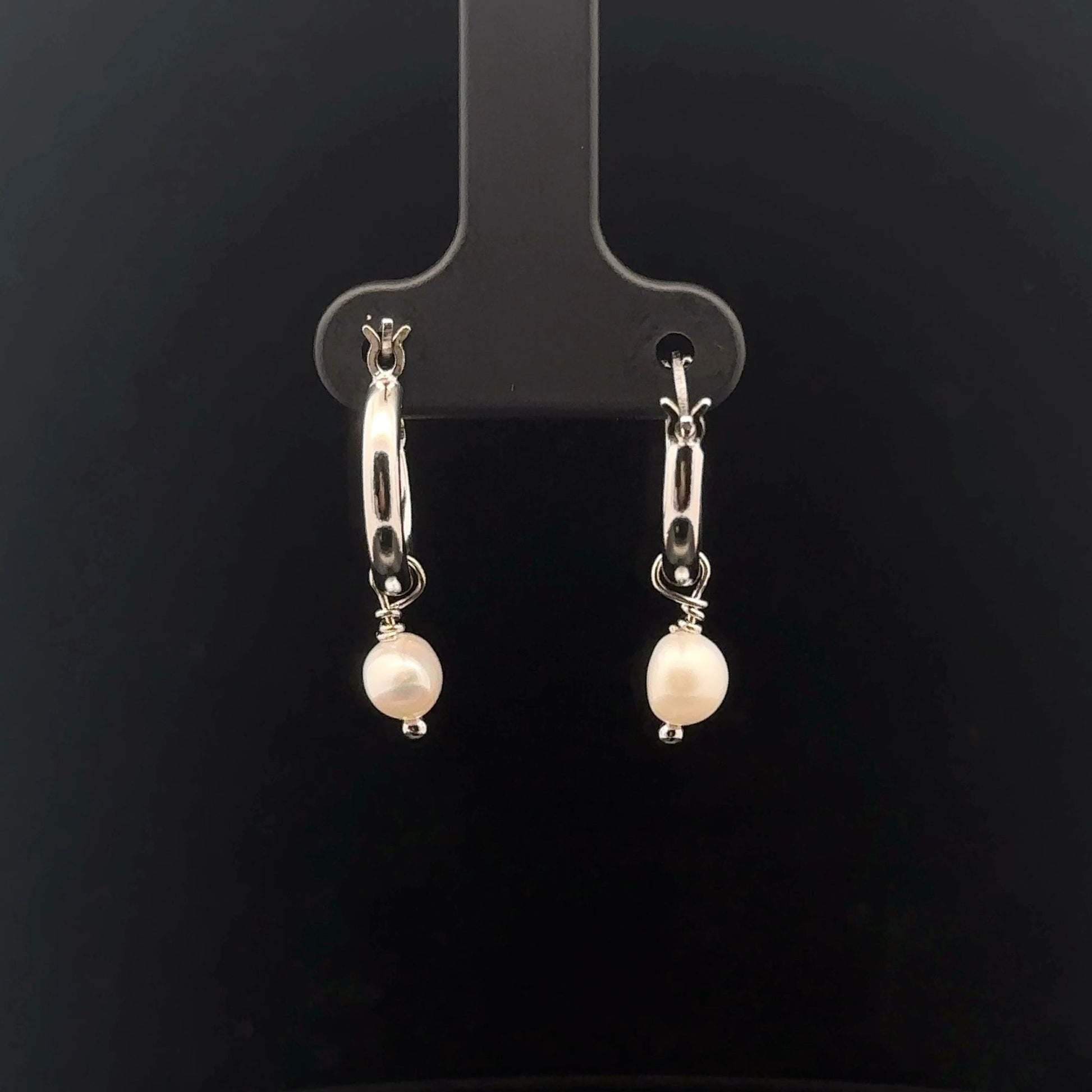 925 Sterling Silver Hoop Earrings Freshwater Pearl - Rafant