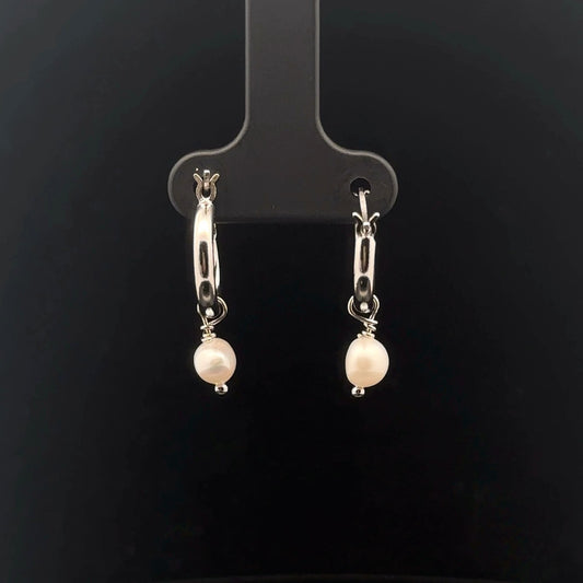 925 Sterling Silver Hoop Earrings Freshwater Pearl - Rafant