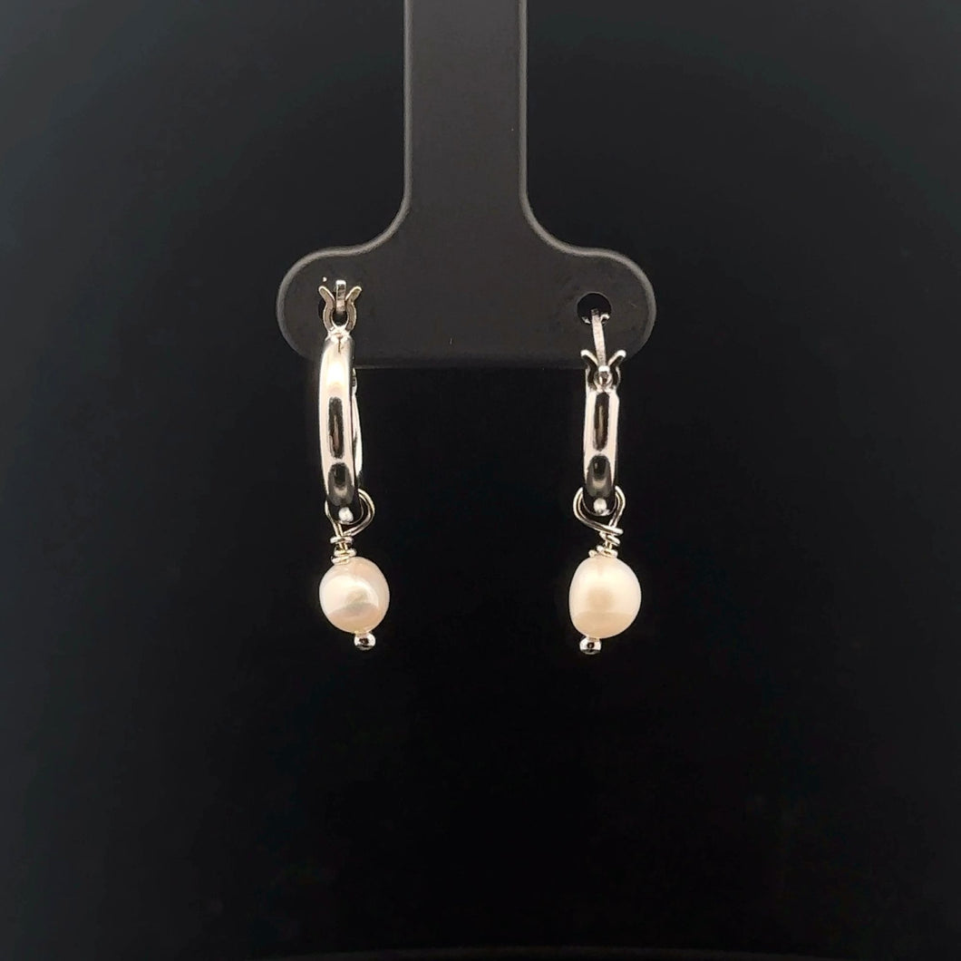 925 Sterling Silver Hoop Earrings Freshwater Pearl