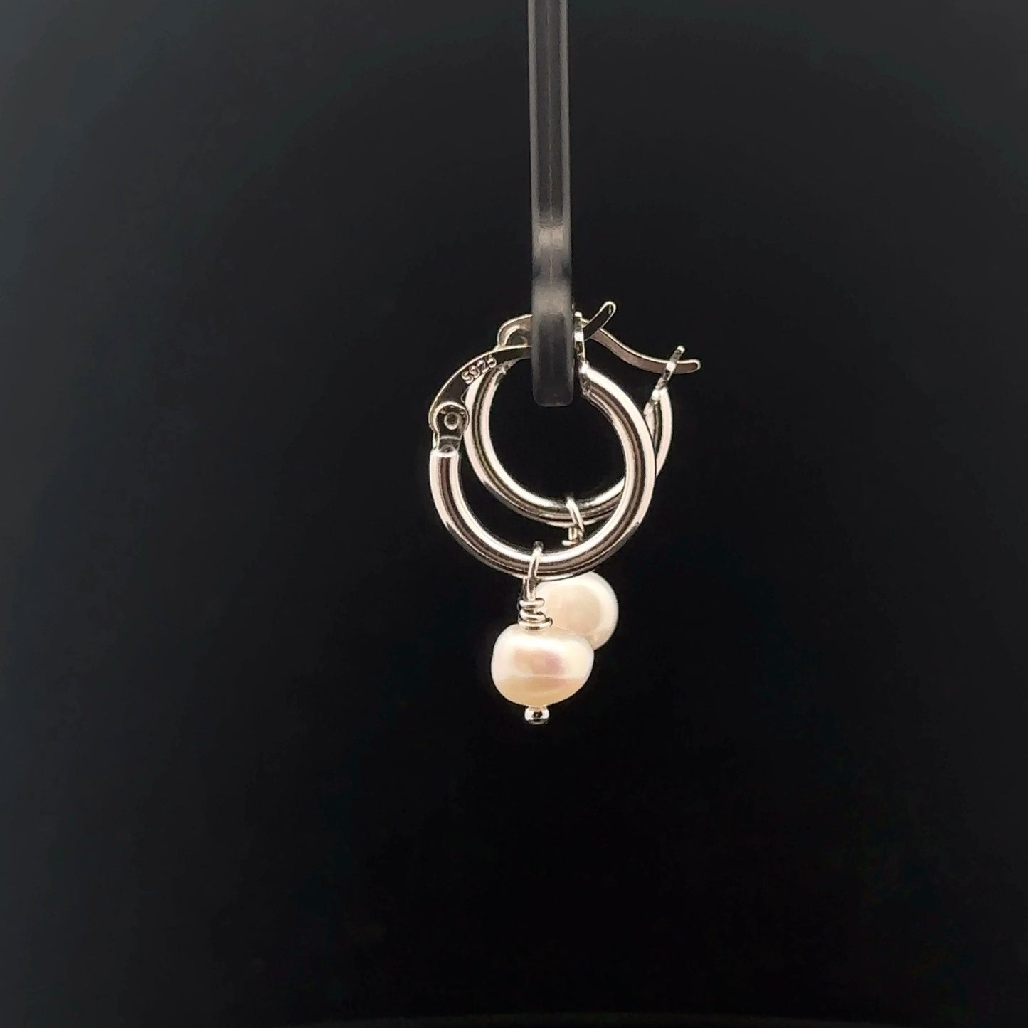 925 Sterling Silver Hoop Earrings Freshwater Pearl - Rafant