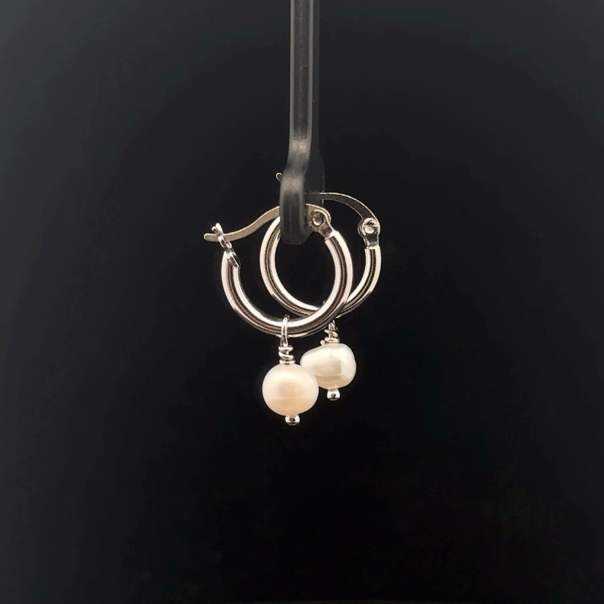 925 Sterling Silver Hoop Earrings Freshwater Pearl - Rafant