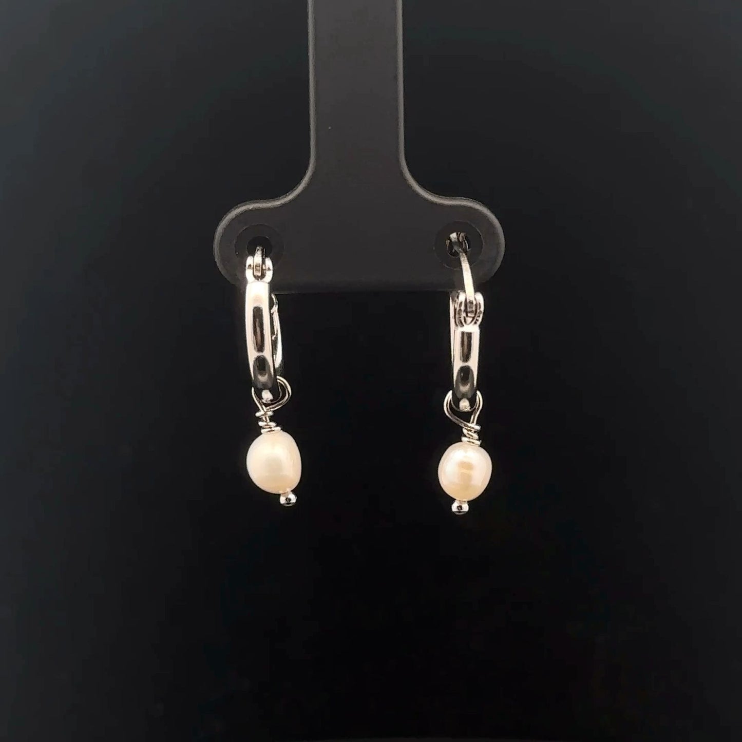 925 Sterling Silver Hoop Earrings Freshwater Pearl - Rafant