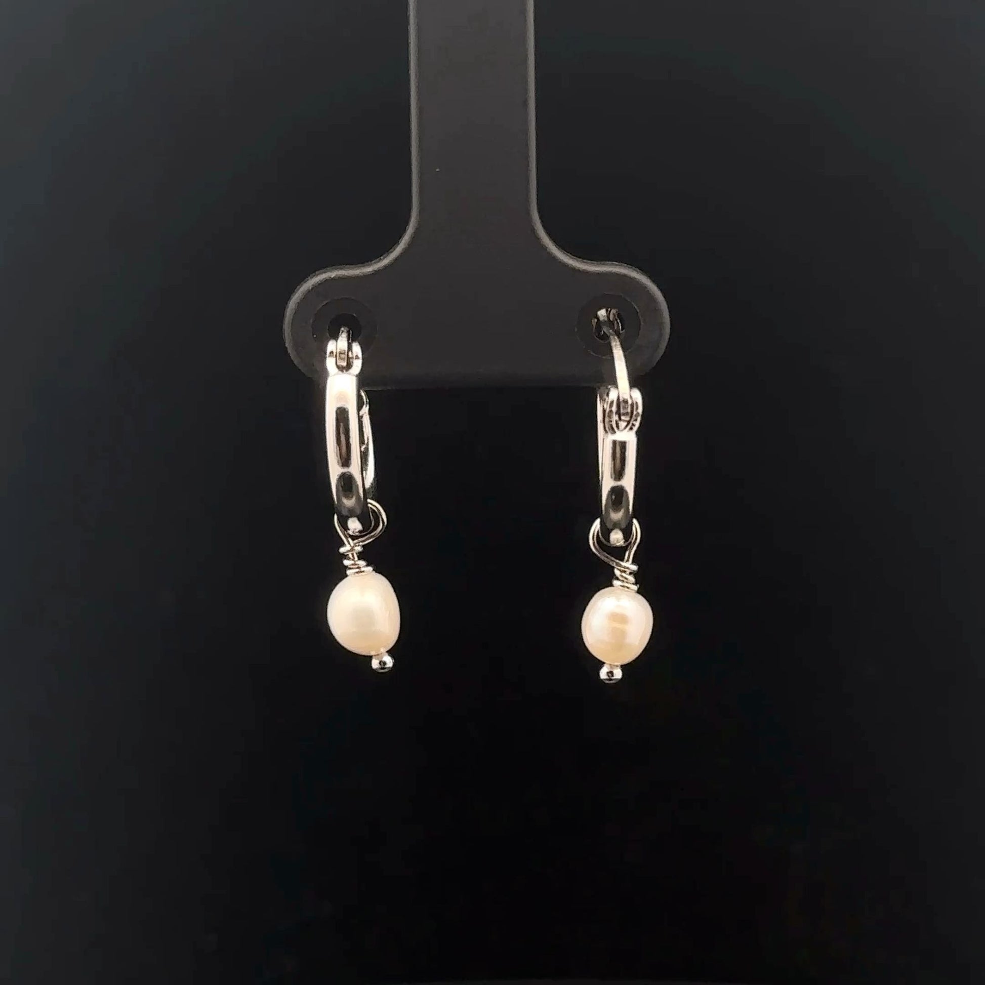 925 Sterling Silver Hoop Earrings Freshwater Pearl - Rafant