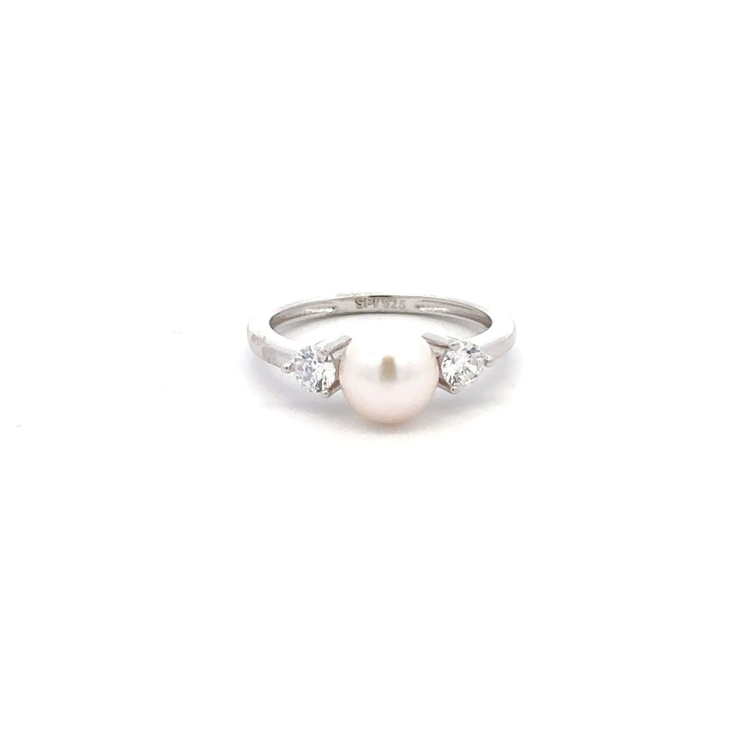 925 Sterling Silver Ring  Freshwater Pearl Cubic Zirconia Size 5 - Rafant