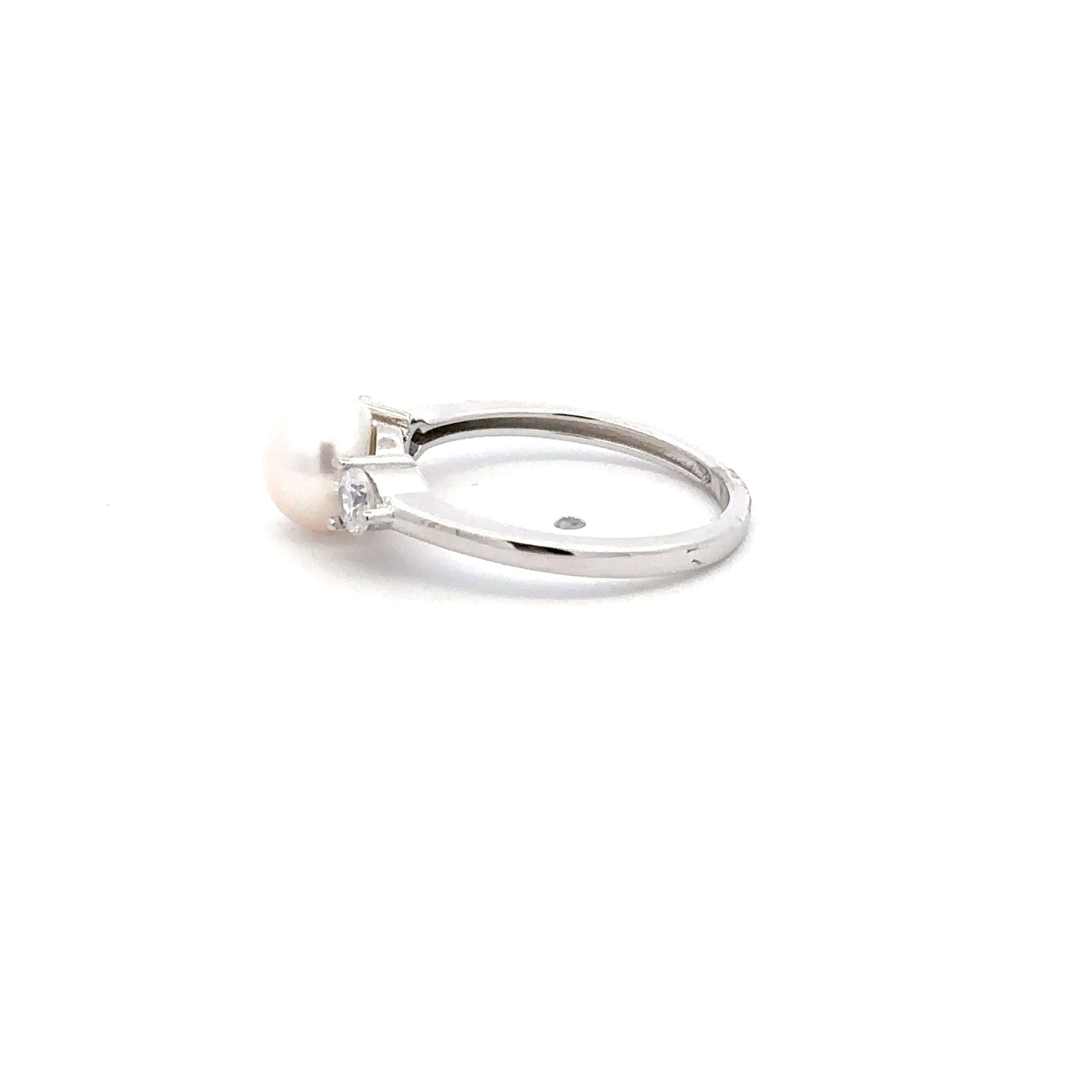 925 Sterling Silver Ring  Freshwater Pearl Cubic Zirconia Size 5 - Rafant