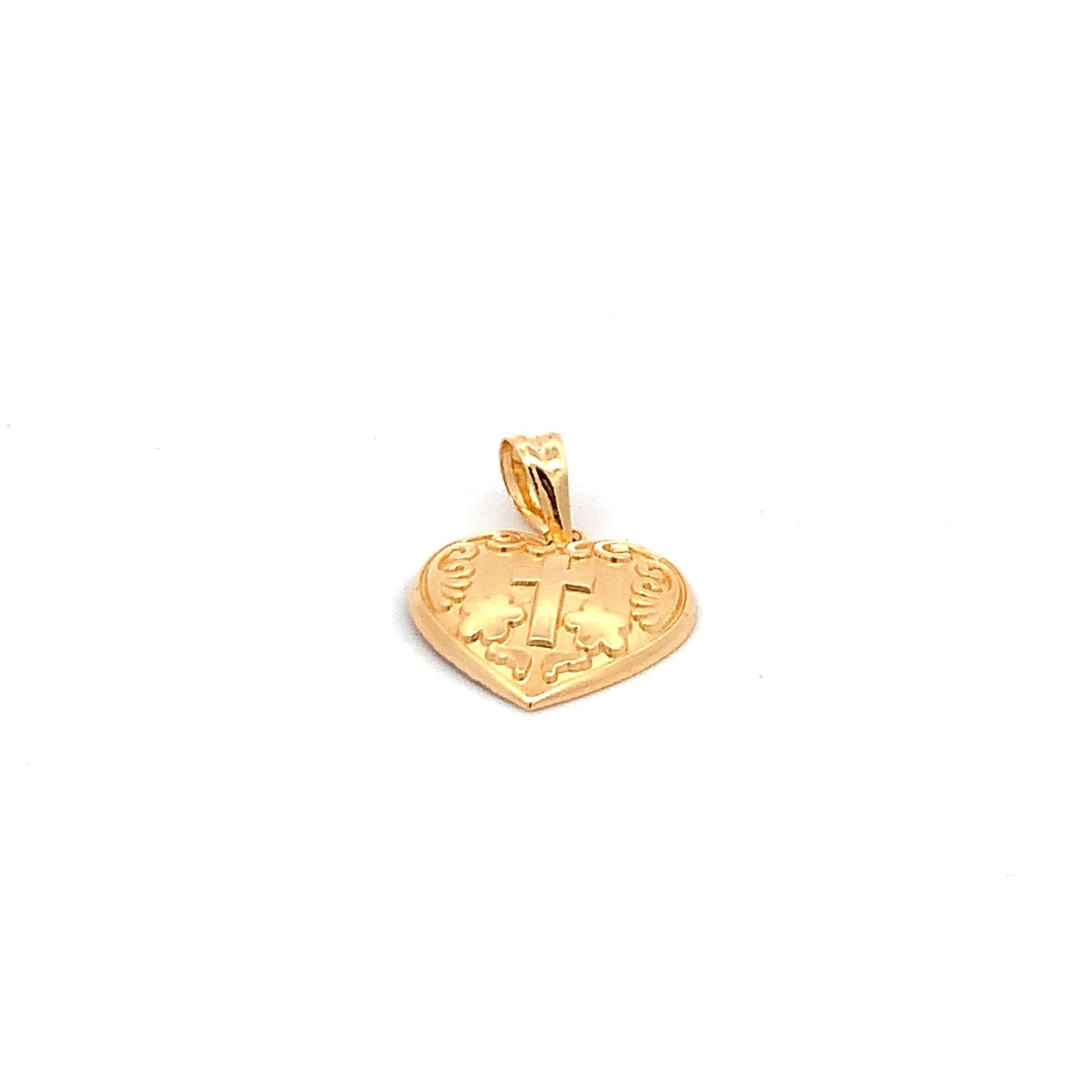 18K Yellow Gold Pendant Heart  Cross 1.33 grams - Rafant