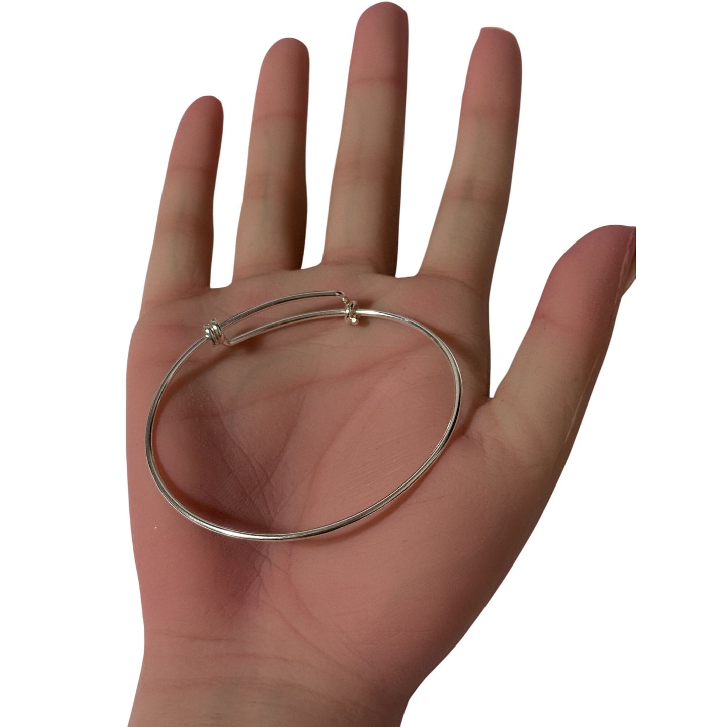 925 Sterling Silver Bangle Wire Bracelet Adjustable Size 7 - 8.5 inches - Rafant