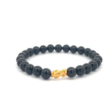 Load image into Gallery viewer, 18K Gold Pixiu Piyao Lucky Charm Bracelet Black Obsidian Gemstones 8mm Size 7.5 inches - Rafant
