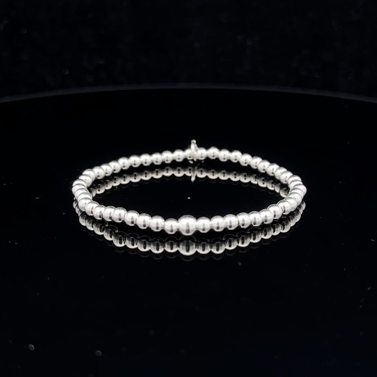 925 Sterling Silver Beaded Stretch Stacking Bracelet Minimalist - Rafant