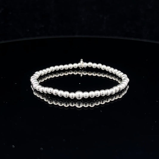 925 Sterling Silver Beaded Stretch Stacking Bracelet Minimalist - Rafant