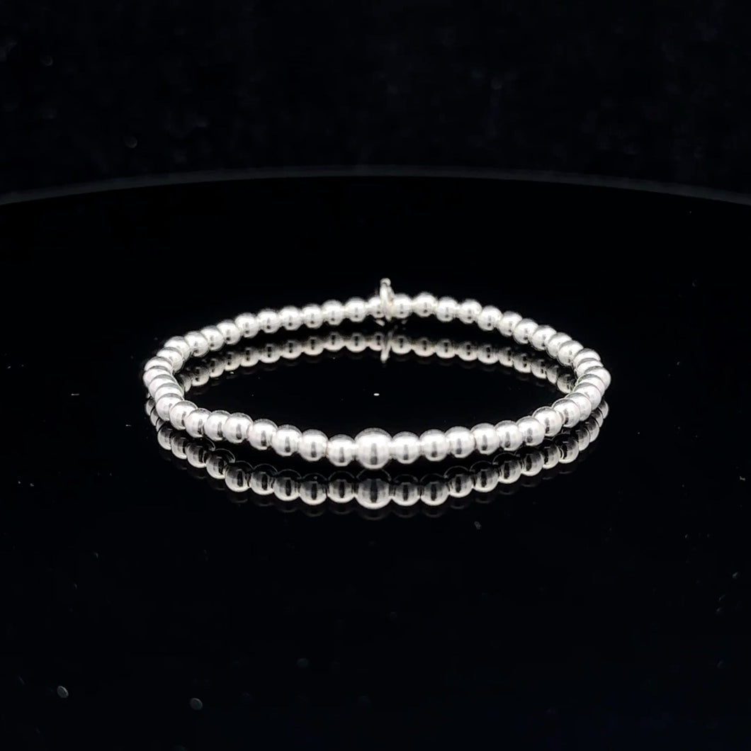 925 Sterling Silver Beaded Stretch Stacking Bracelet Minimalist