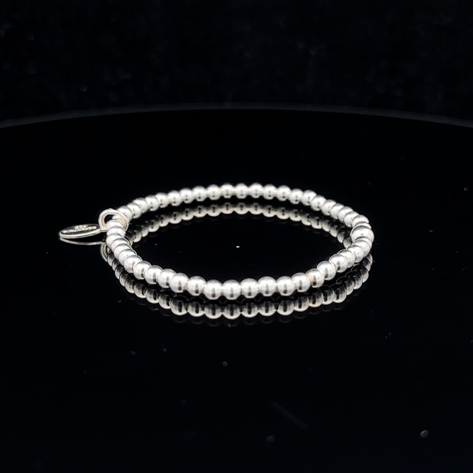 925 Sterling Silver Beaded Stretch Stacking Bracelet Minimalist - Rafant