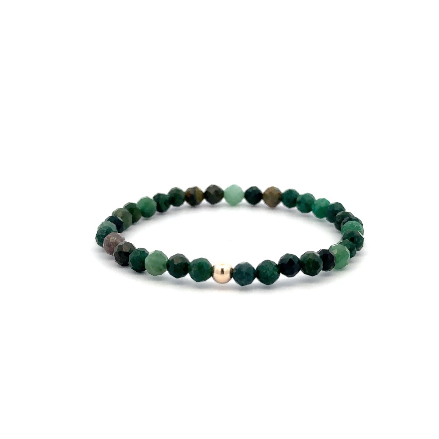 Gemstone Beaded Stretch Bracelet with 14K Gold Accent Bead Handmade Natural Stone Jewelry - Rafant