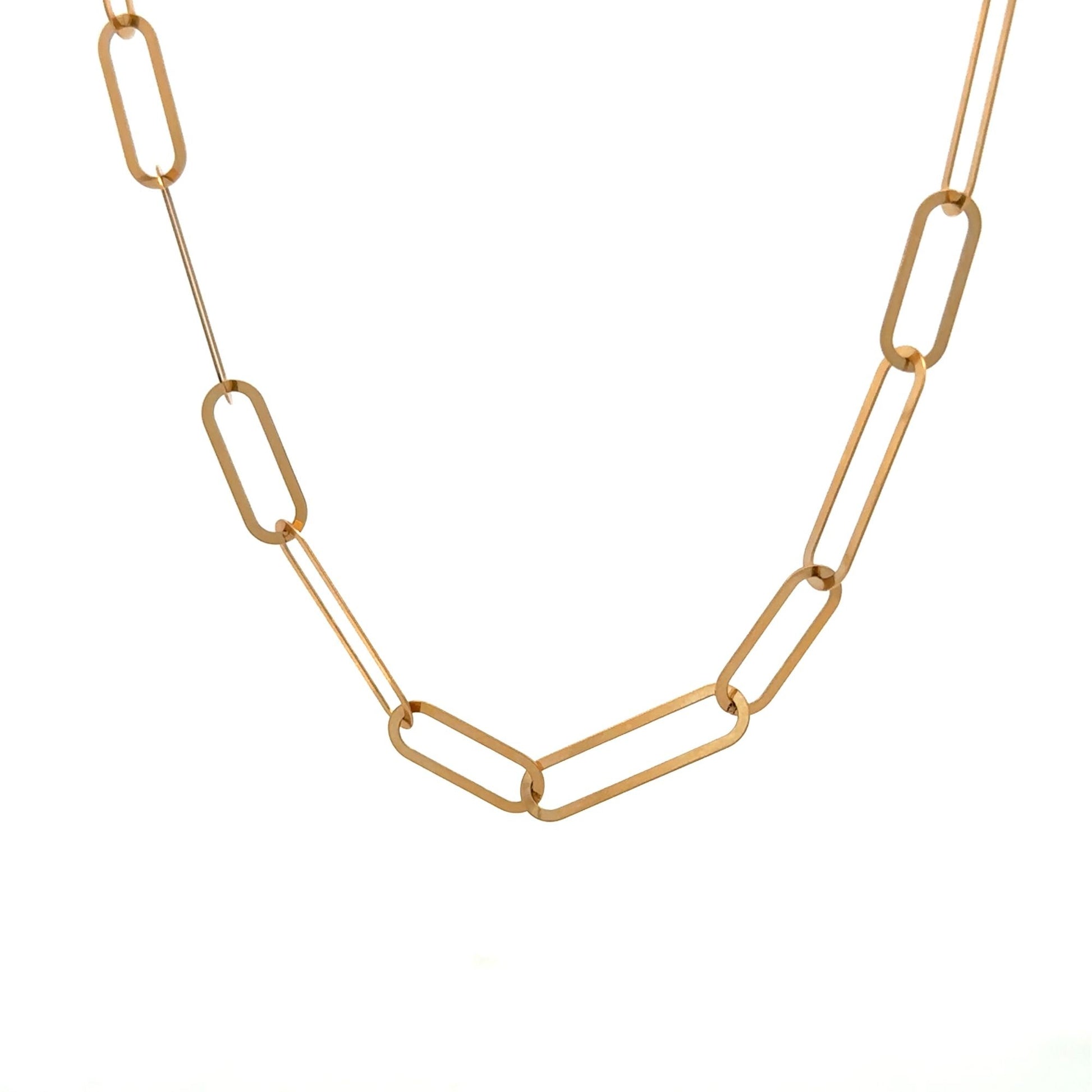 18K  Japan Gold Paper Clip Necklace Link Chain 17.5 inches 4.82grams - Rafant