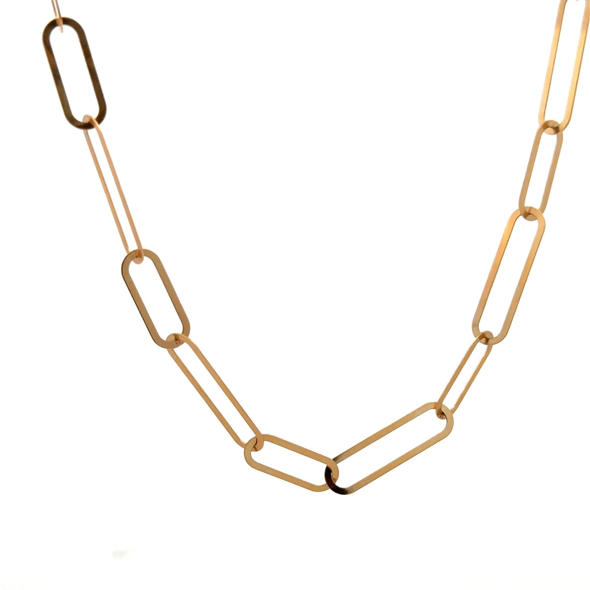 18K  Japan Gold Paper Clip Necklace Link Chain 17.5 inches 4.82grams - Rafant