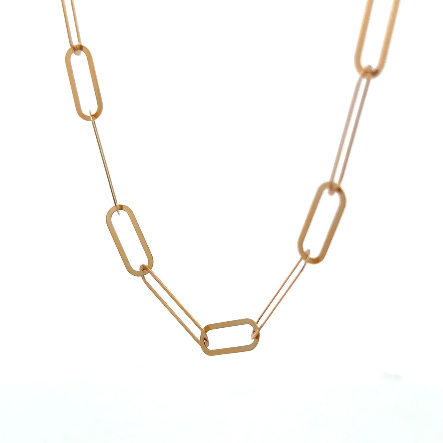18K  Japan Gold Paper Clip Necklace Link Chain 17.5 inches 4.82grams - Rafant