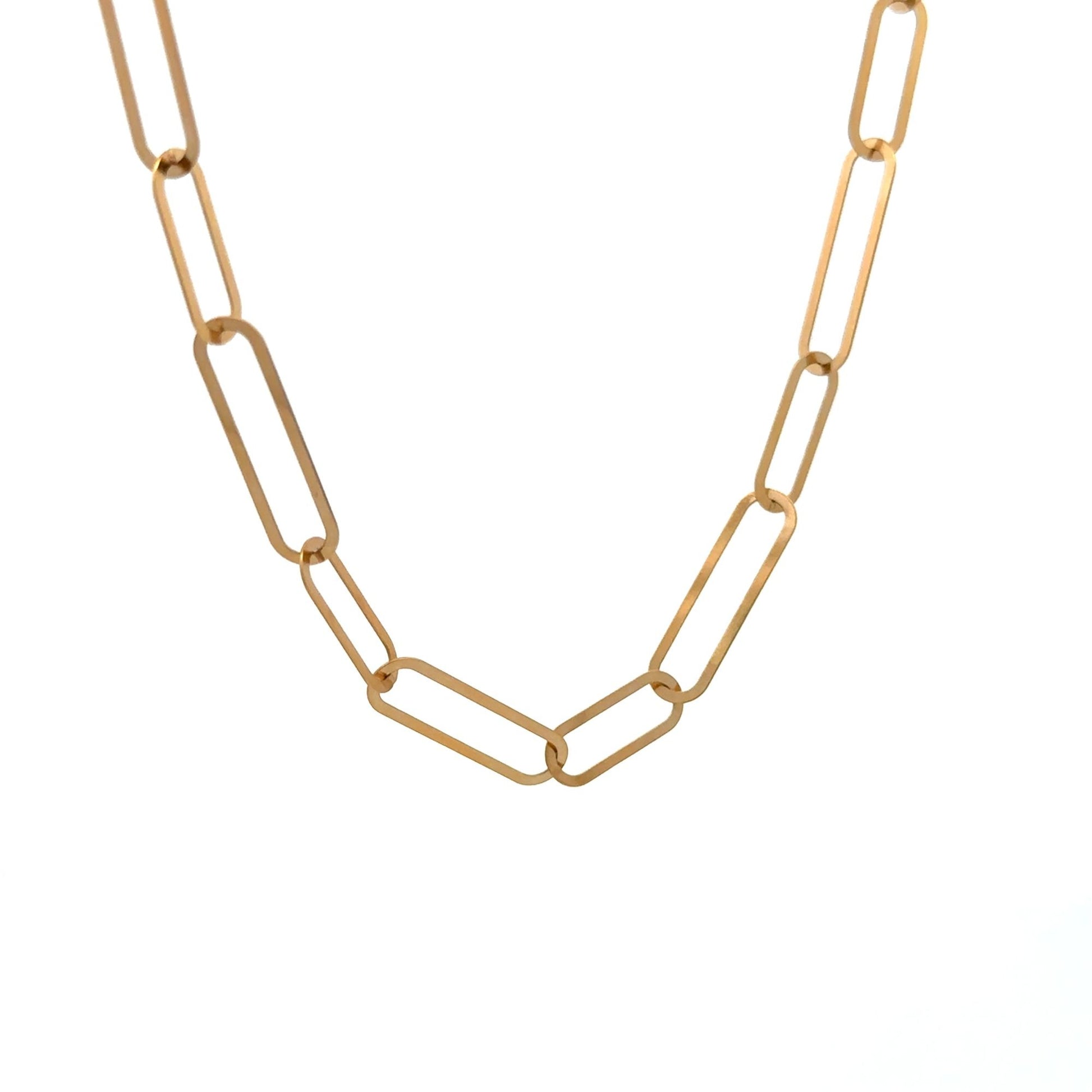 18K  Japan Gold Paper Clip Necklace Link Chain 17.5 inches 4.82grams - Rafant