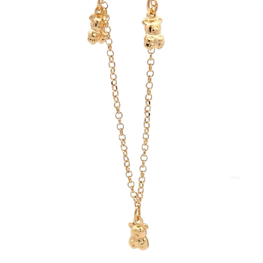 18k Yellow Gold Bracelet Animal Bear Charms Size 7.5 - Rafant