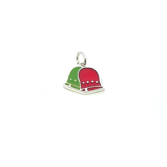 925 Sterling Silver Christmas Bell Charm, Green Red Enamel Holiday Pendant