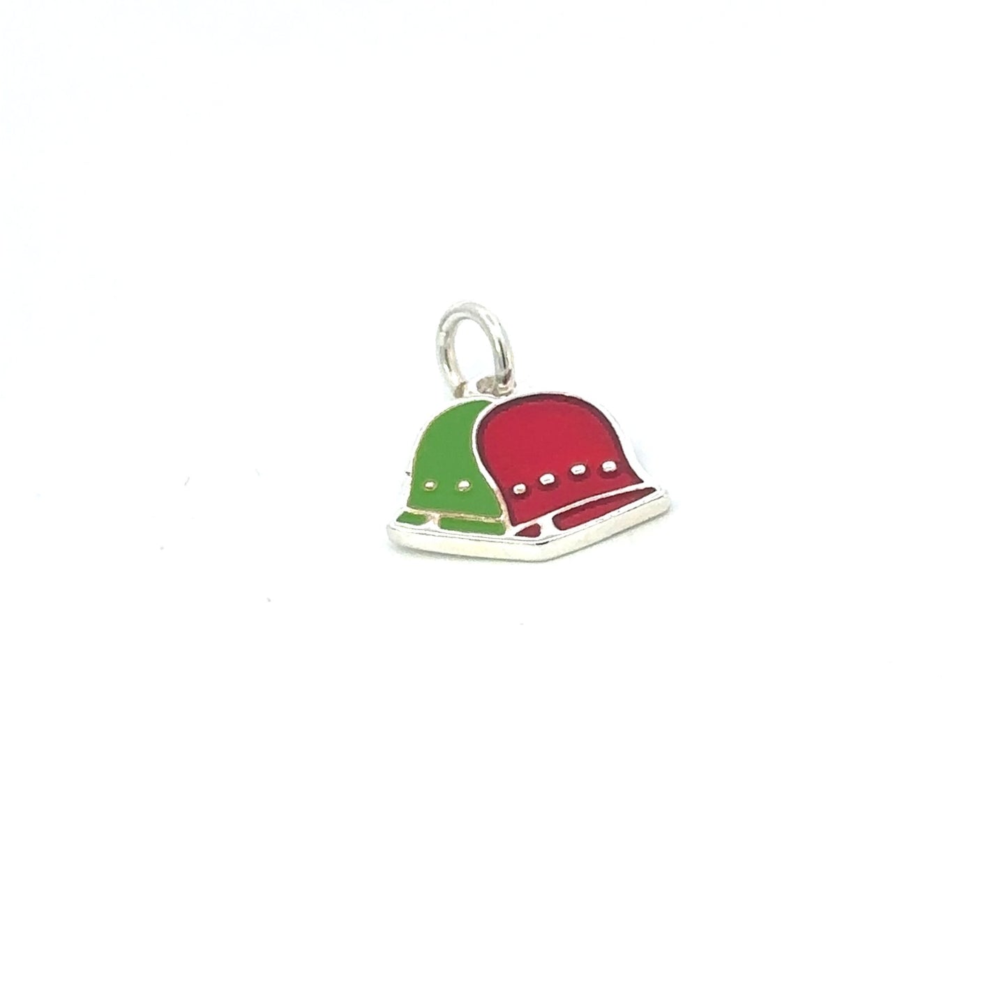 925 Sterling Silver Christmas Bell Charm, Green Red Enamel Holiday Pendant