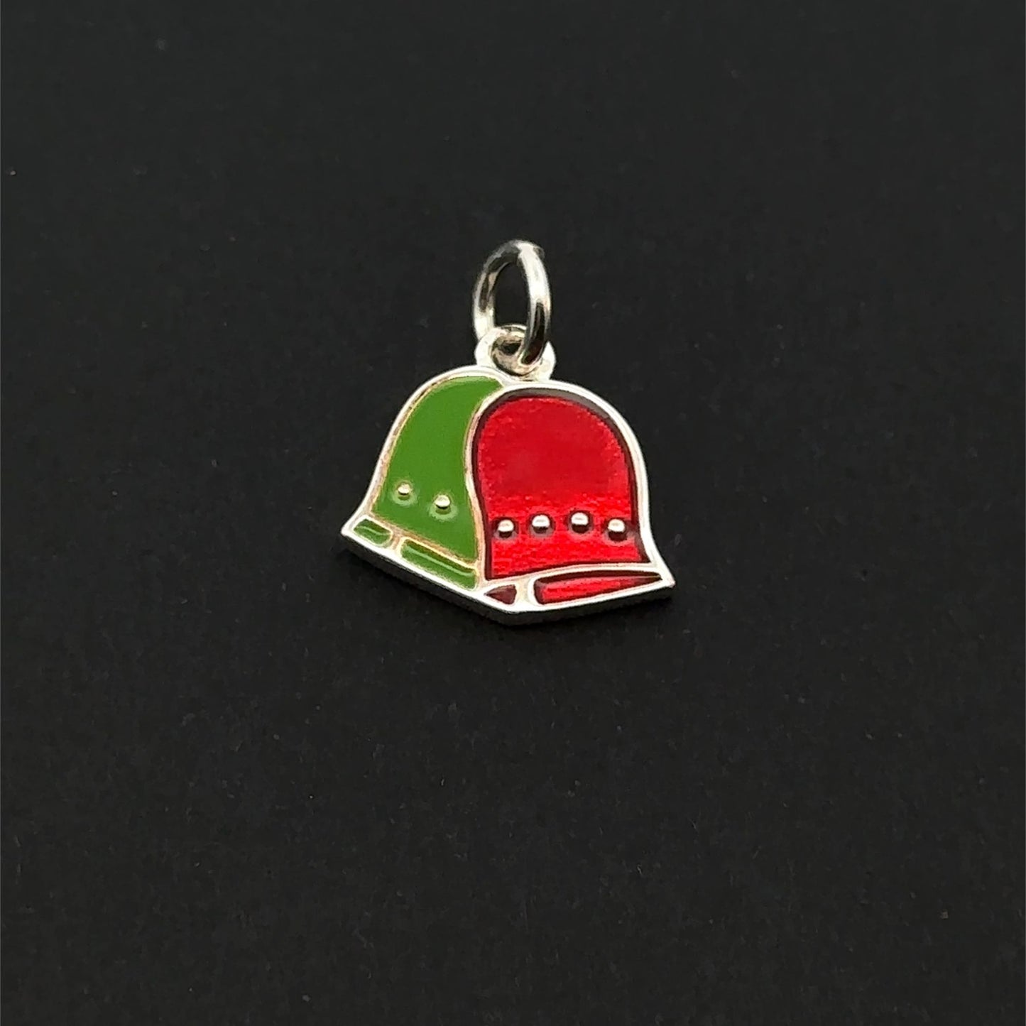 925 Sterling Silver Christmas Bell Charm, Green Red Enamel Holiday Pendant
