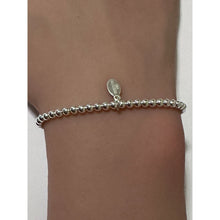 Load image into Gallery viewer, 925 Sterling Silver Beaded Stretch Stacking Bracelet Minimalist Corrugated Center Bead Charm
