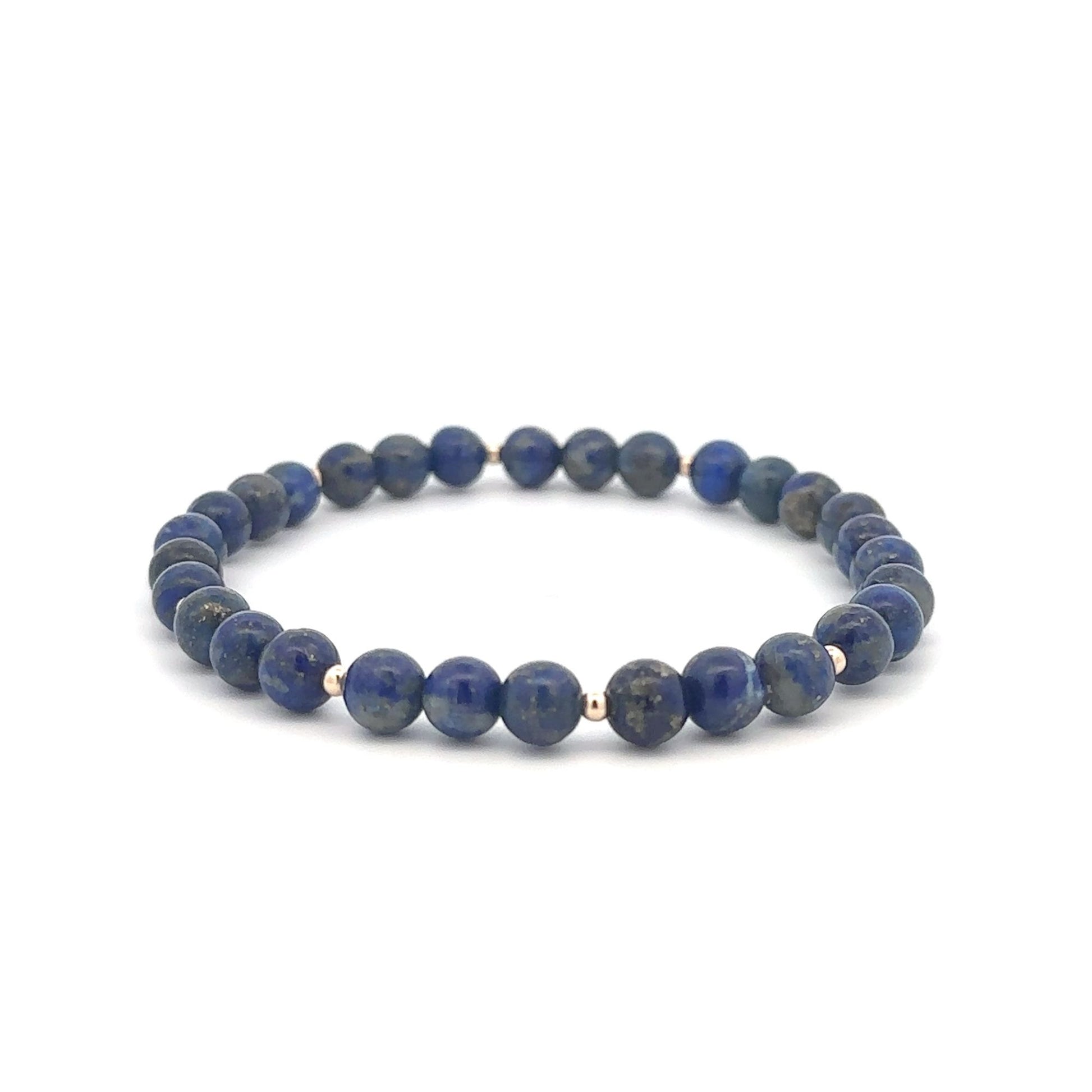 Lapis Lazuli Gemstone Beaded Stretch Bracelet with 14K Gold Accent Beads Handmade Natural Stone Jewelry Size 7.5 inches - Rafant