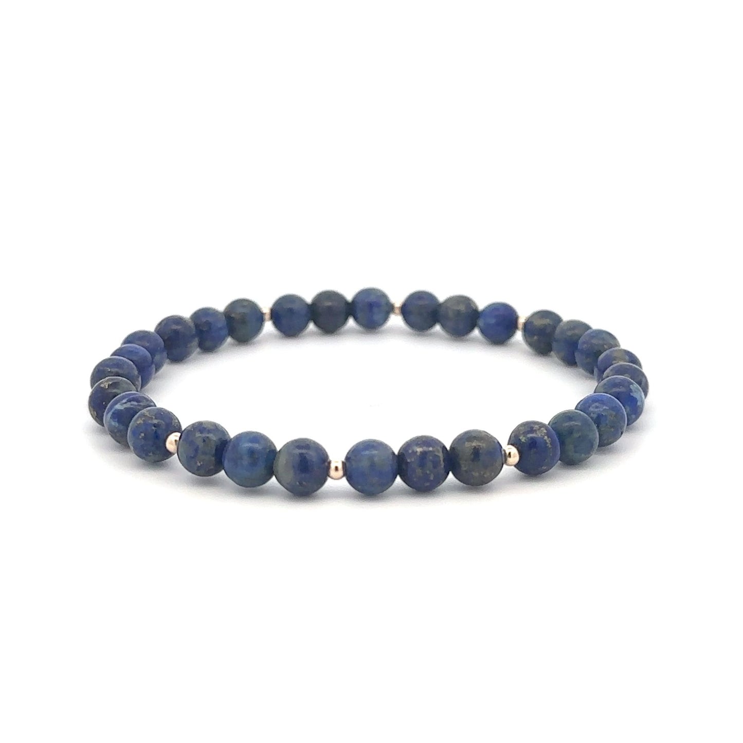 Lapis Lazuli Gemstone Beaded Stretch Bracelet with 14K Gold Accent Beads Handmade Natural Stone Jewelry Size 7.5 inches - Rafant