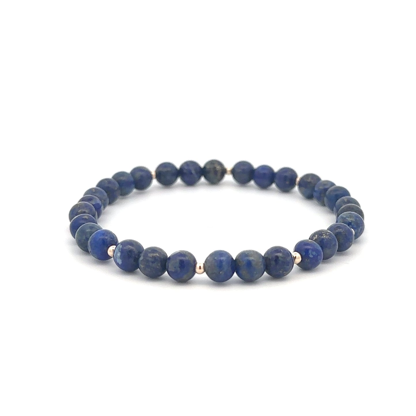 Lapis Lazuli Gemstone Beaded Stretch Bracelet with 14K Gold Accent Beads Handmade Natural Stone Jewelry Size 7.5 inches - Rafant
