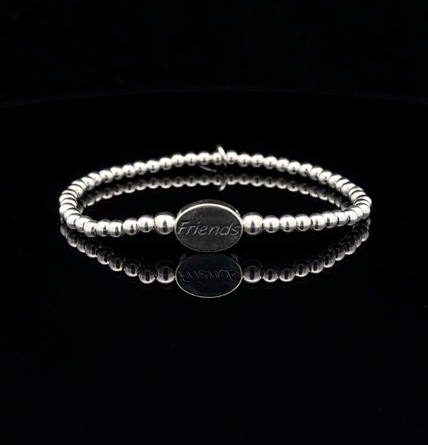 925 Sterling Silver Beaded Stretch Stacking Bracelet Minimalist Choose: Friends,Forever,Joy,Mom - Rafant