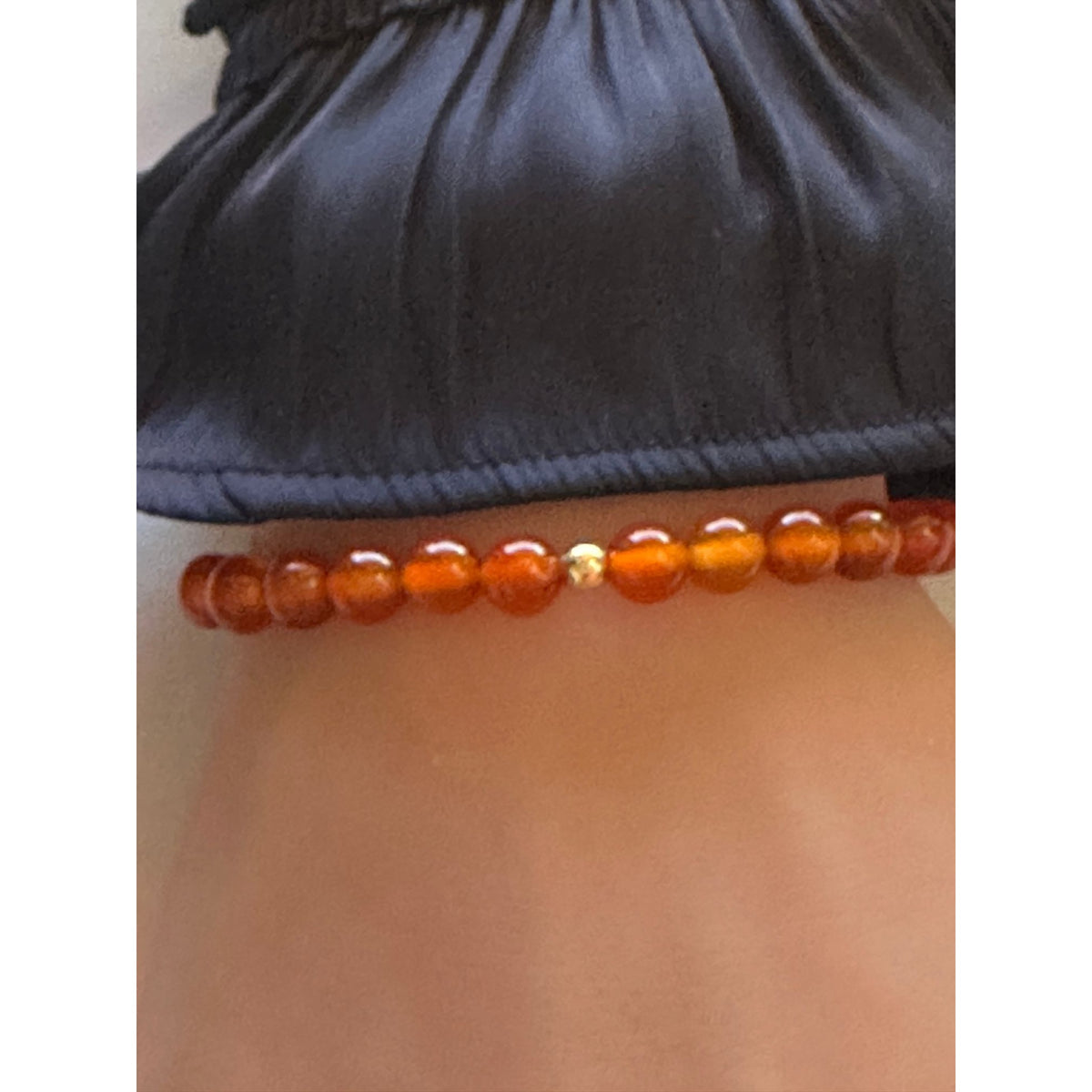 14K Gold Accent Bead Natural Gemstone Birthstones Stretch Bracelet Fine Jewelry Onyx Lapis Garnet Howlite