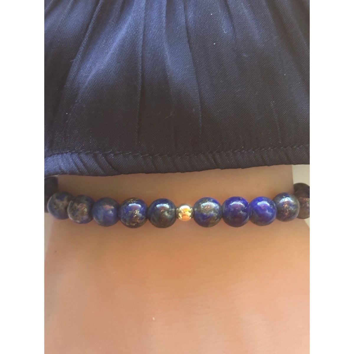 14K Gold Accent Bead Natural Gemstone Birthstones Stretch Bracelet Fine Jewelry Onyx Lapis Garnet Howlite