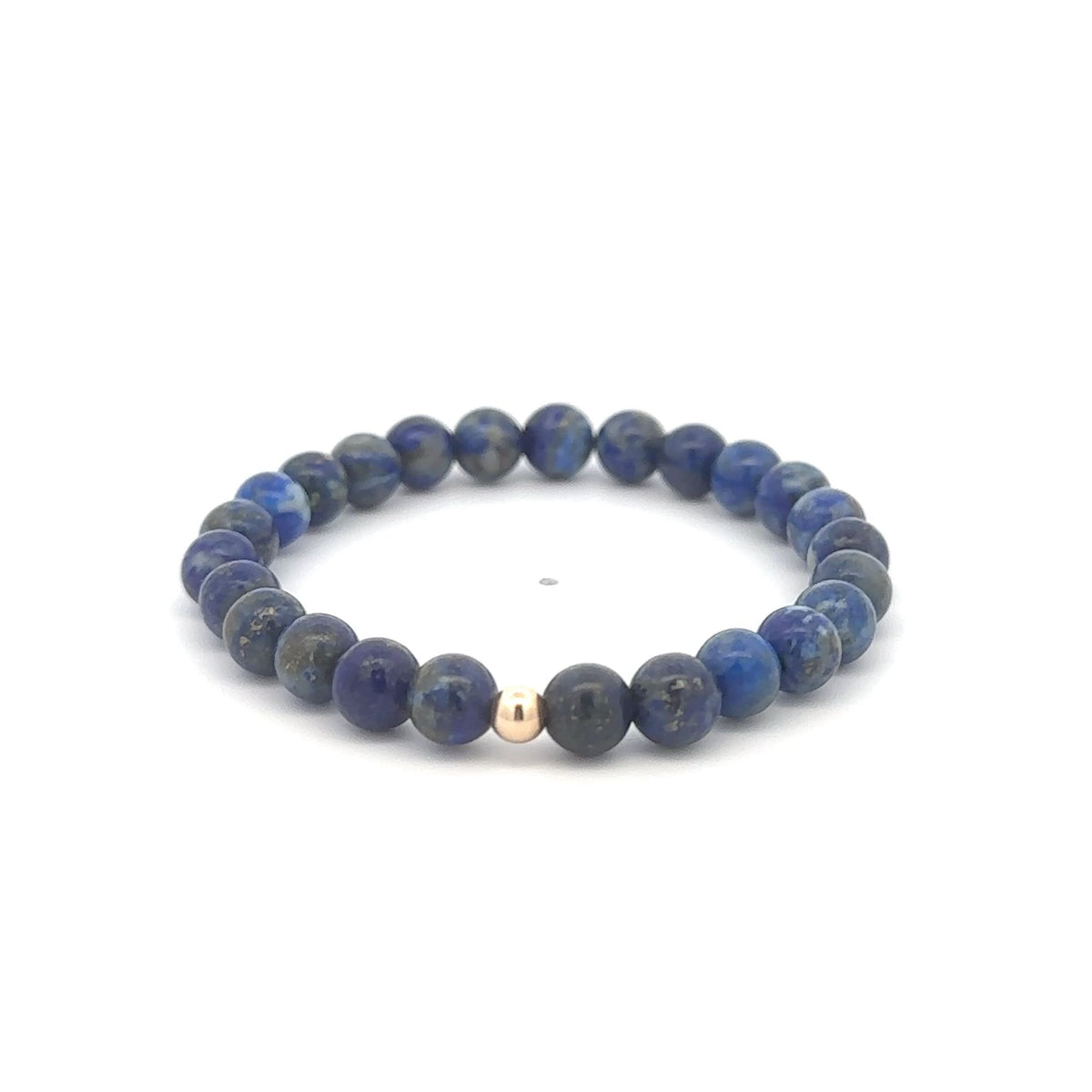 14K Gold Accent Bead Natural Gemstone Birthstones Stretch Bracelet Fine Jewelry Onyx Lapis Garnet Howlite