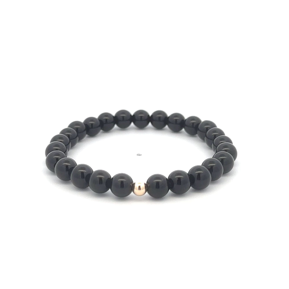 14K Gold Accent Bead Natural Gemstone Birthstones Stretch Bracelet Fine Jewelry Onyx Lapis Garnet Howlite