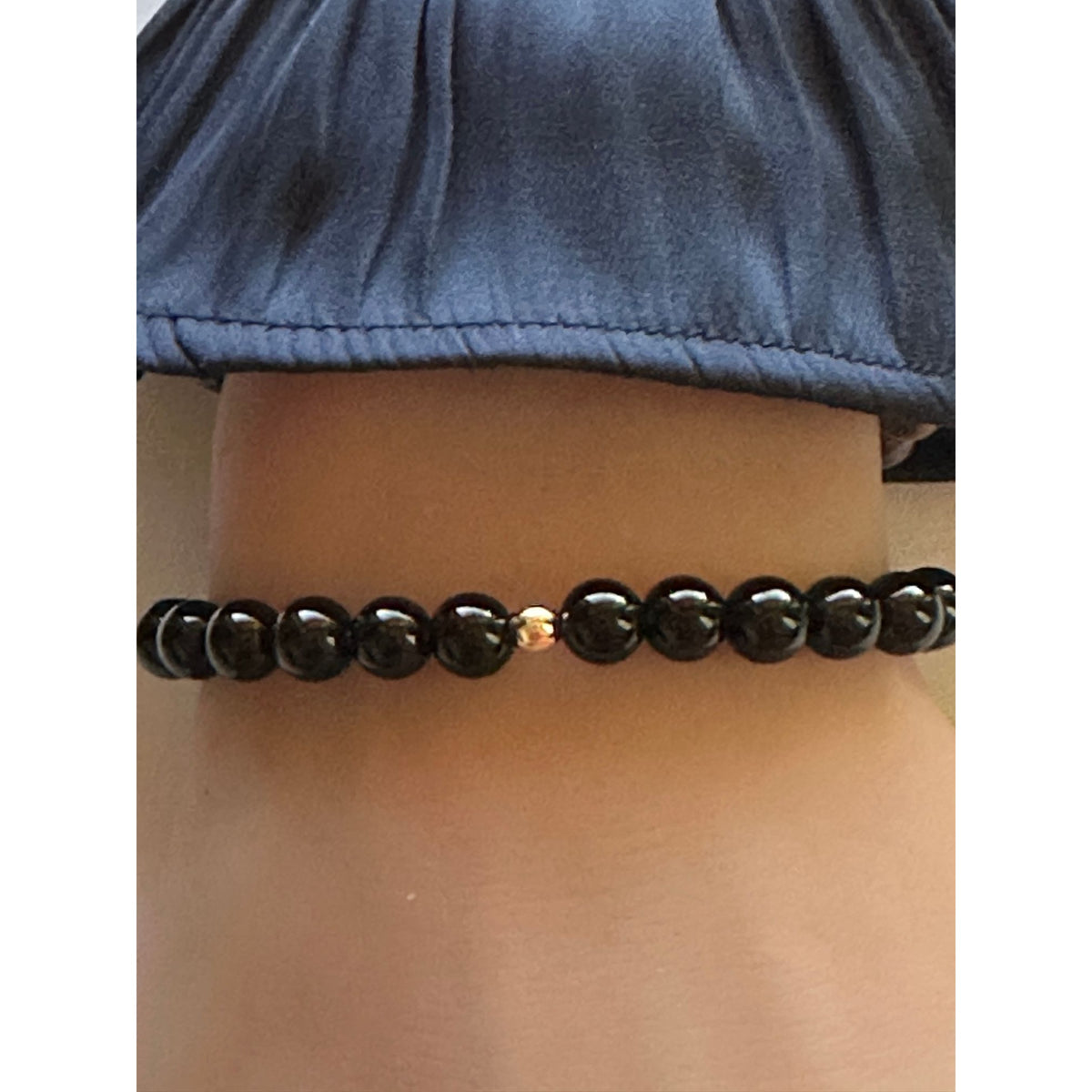 14K Gold Accent Bead Natural Gemstone Birthstones Stretch Bracelet Fine Jewelry Onyx Lapis Garnet Howlite