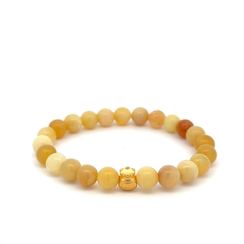 24K Gold Money Bag Lucky Charm Stretchable Bracelet Gemstones Natural Yellow Opal 8mm Size 6.5