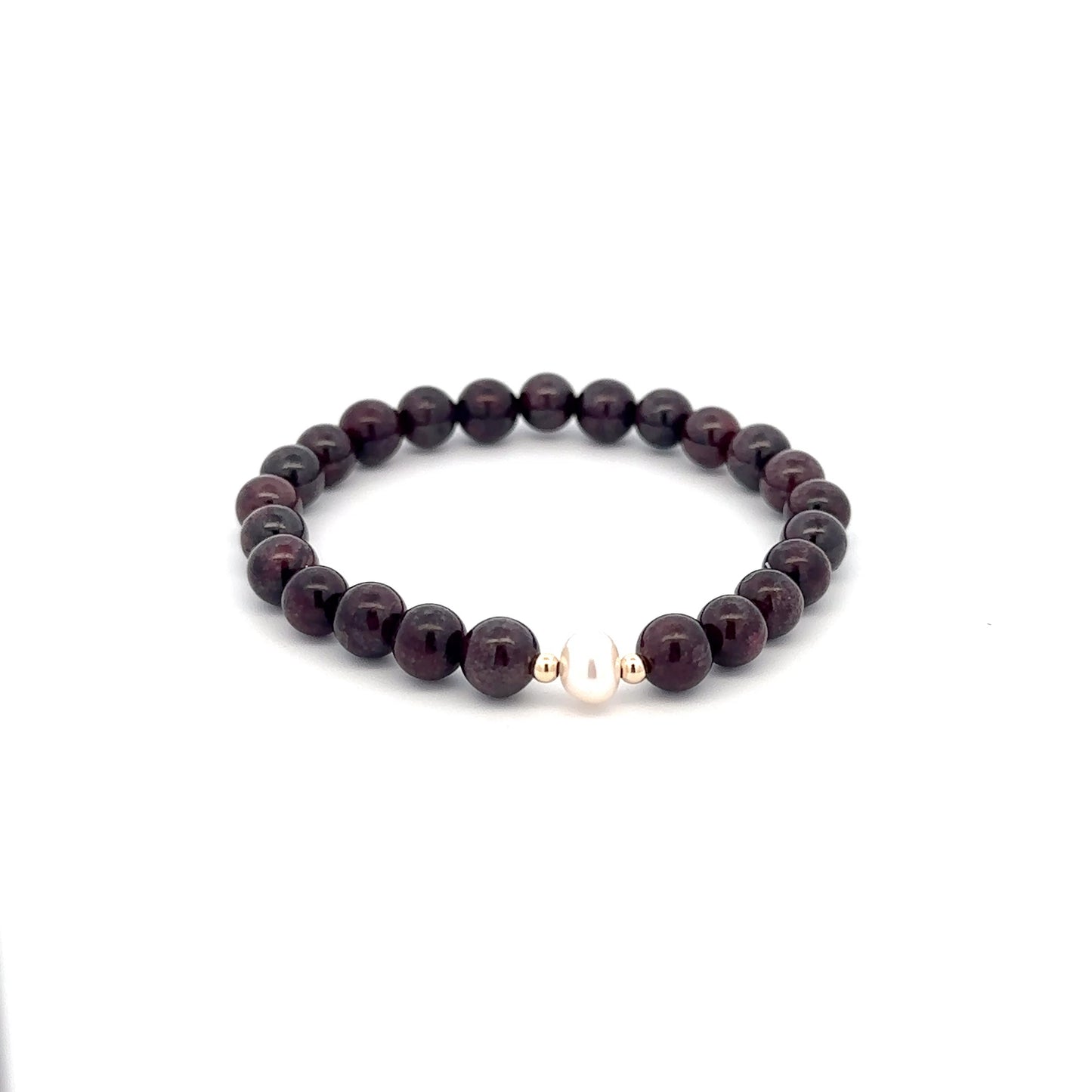 14K Solid Gold Tiny Beads Freshwater Pearl Stretch Gemstone Birthstone Bracelet - Rafant