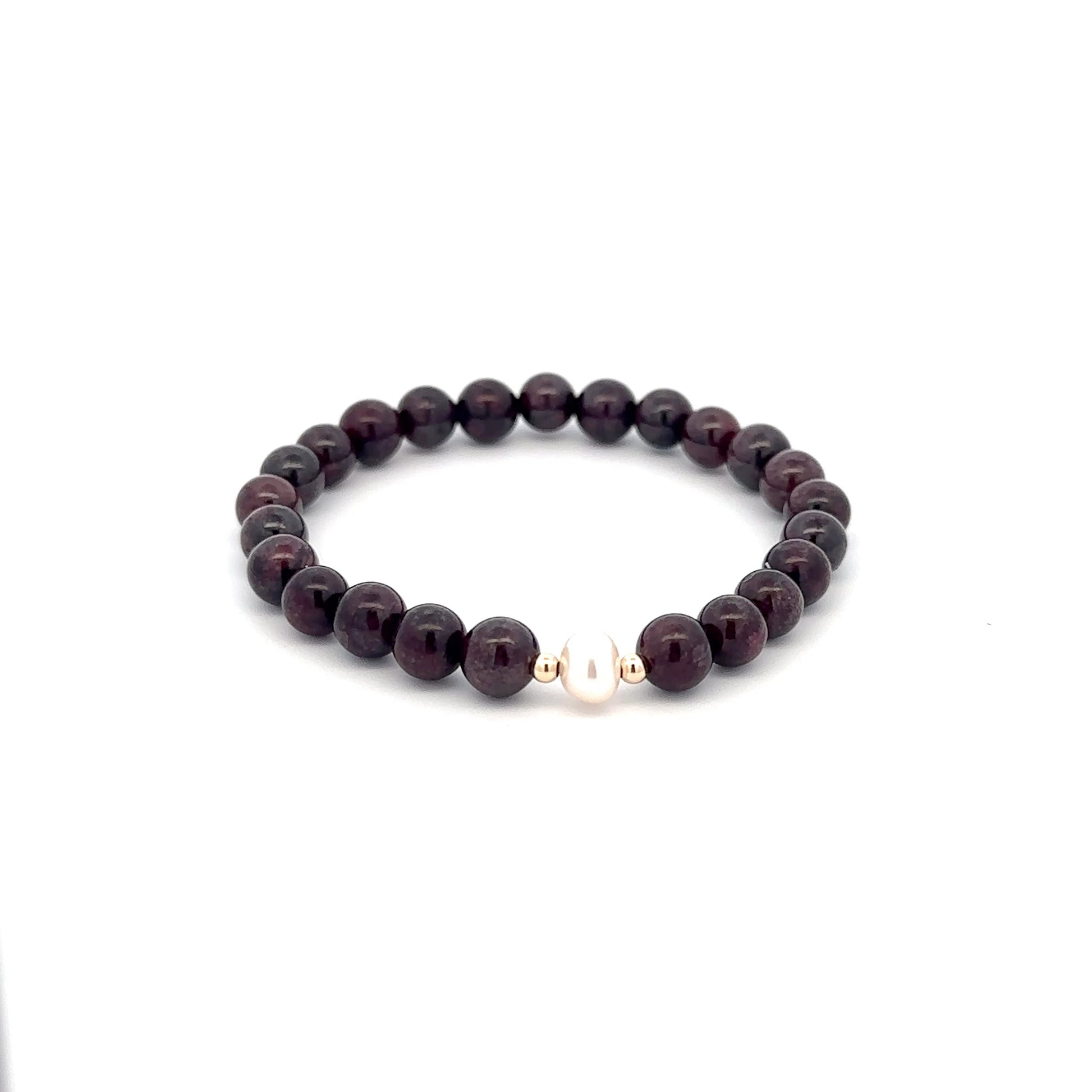 14K Solid Gold Tiny Beads Freshwater Pearl Stretch Gemstone Birthstone Bracelet - Rafant