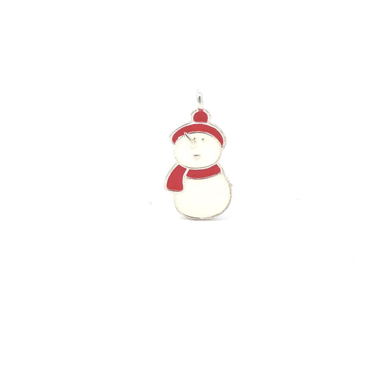 925 Sterling Silver Enamel Snowman Charm, Red & White Winter Holiday Pendant