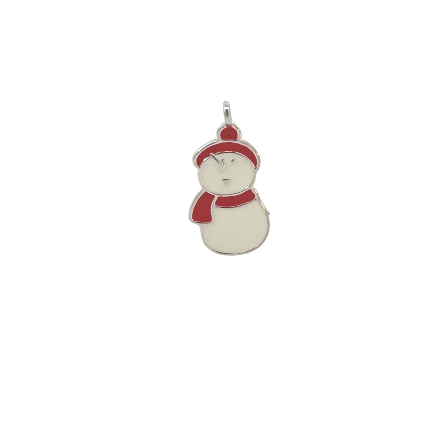 925 Sterling Silver Enamel Snowman Charm, Red & White Winter Holiday Pendant